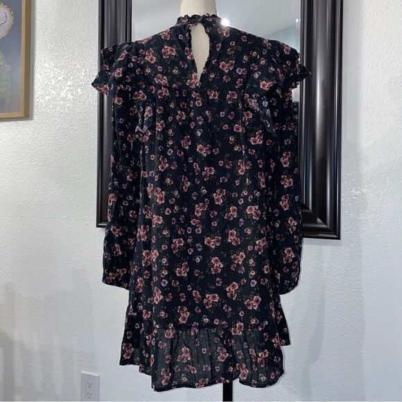 Wild Fable Women's Black And Pink Floral High Neck Long Sleeve Dress Small - Picture 3 of 15